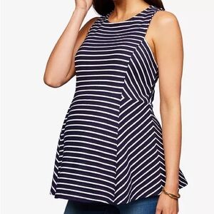 NWT A Pea in the Pod Maternity Stripe Peplum Top, XS, Navy and White